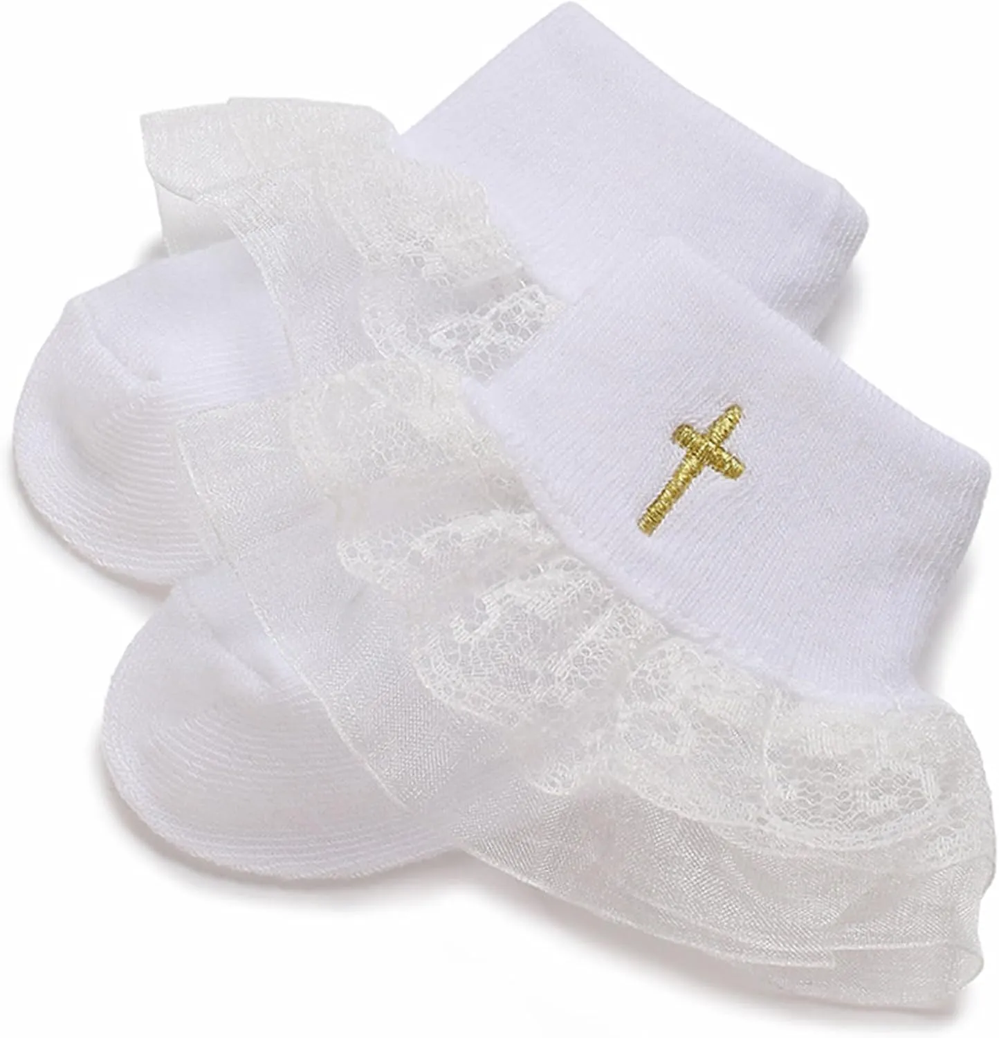 Baby Baptism Shoes & Socks, Boys Girls Infant Toddler, Soft Sole White Christening Sneaker Socks, 3PC