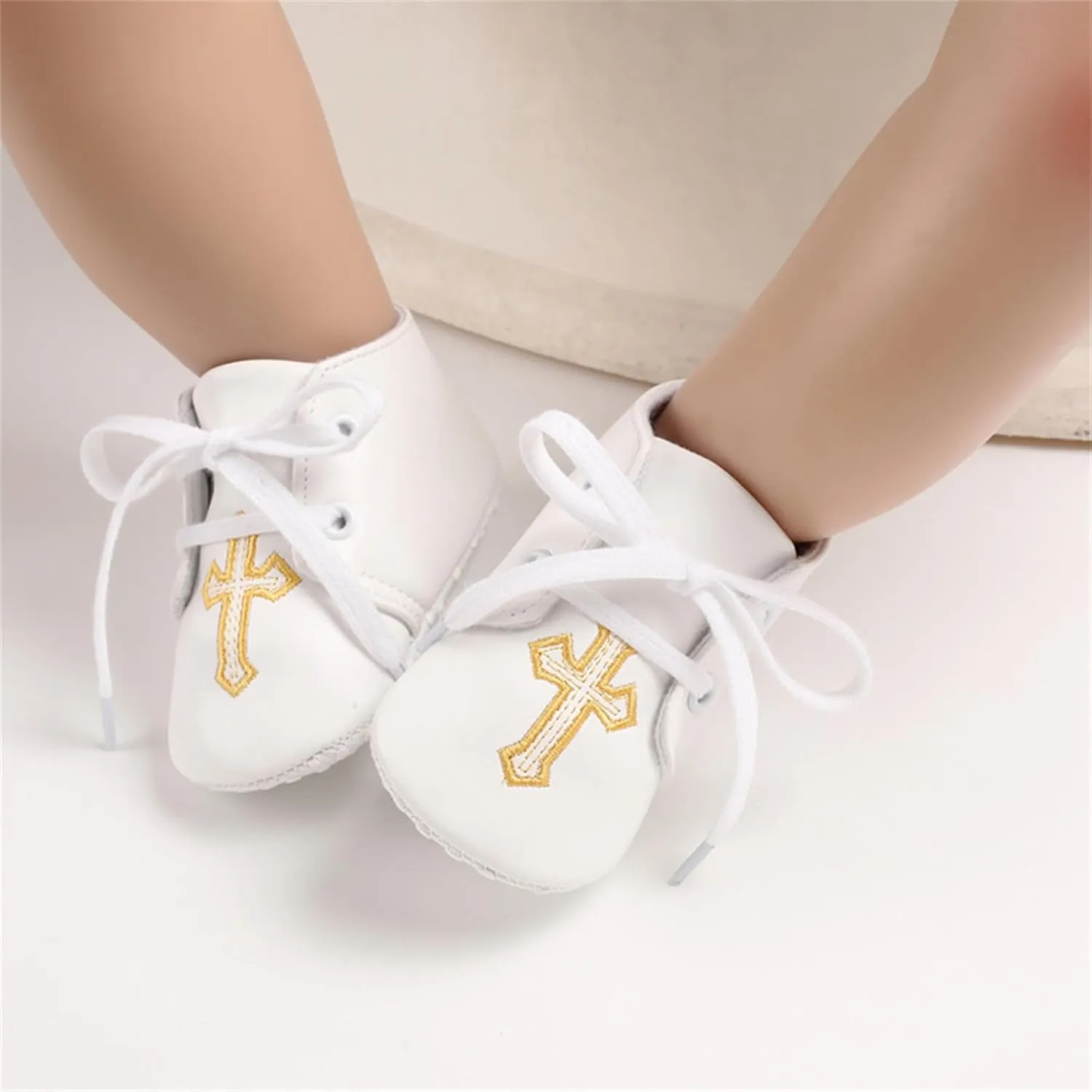 Baby Baptism Shoes & Socks, Boys Girls Infant Toddler, Soft Sole White Christening Sneaker Socks, 3PC