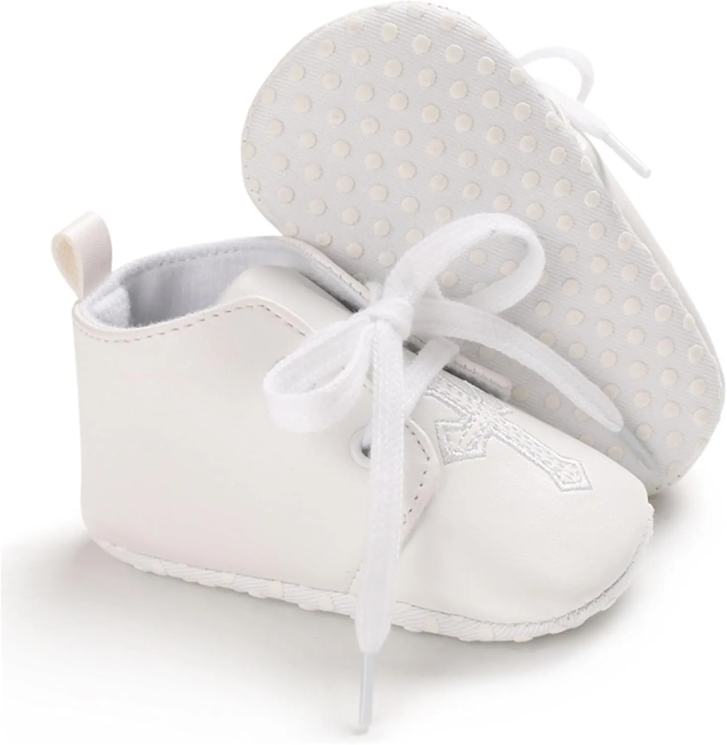 Baby Baptism Shoes & Socks, Boys Girls Infant Toddler, Soft Sole White Christening Sneaker Socks, 3PC