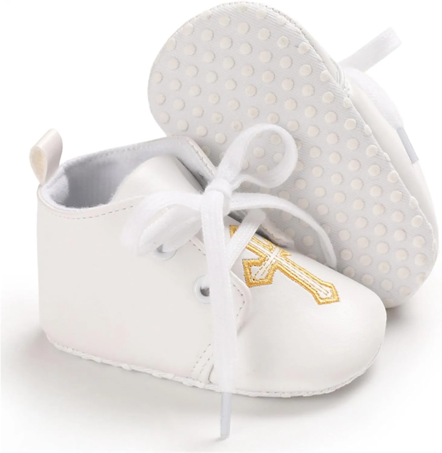 Baby Baptism Shoes & Socks, Boys Girls Infant Toddler, Soft Sole White Christening Sneaker Socks, 3PC