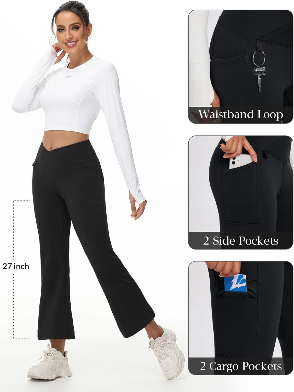 baleaf Women's Fleece Lined Pants Winter Thermal Water Resistant Crossover Flare Leggings Warm Bootcut Hiking Outdoor