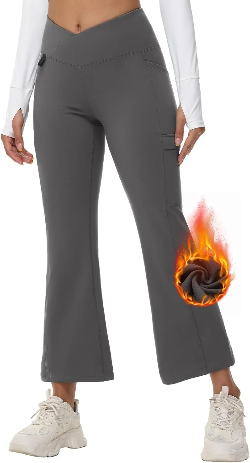 baleaf Women's Fleece Lined Pants Winter Thermal Water Resistant Crossover Flare Leggings Warm Bootcut Hiking Outdoor