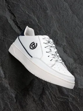 bugatti White & Dark Blue Premium Leather Sneakers