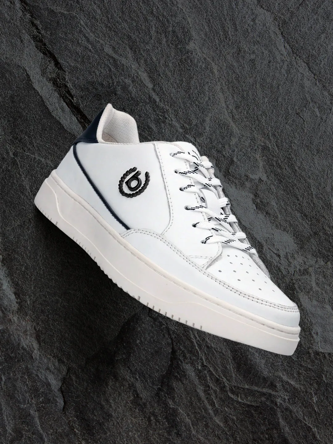 bugatti White & Dark Blue Premium Leather Sneakers