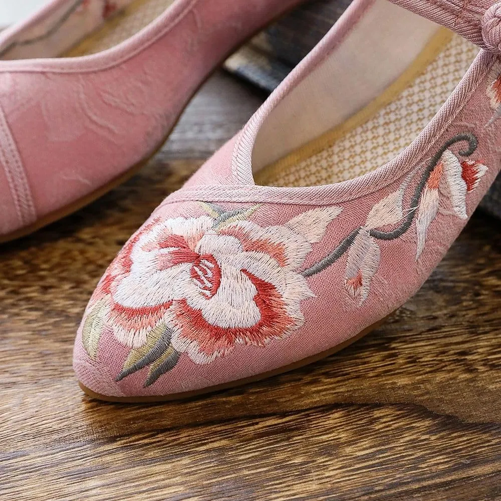 Butterfly Flowers Embroidered Women Canvas Ballet Flats Cotton Pointed Toe Ballerinas Shoes Ladies Dancing Shoes