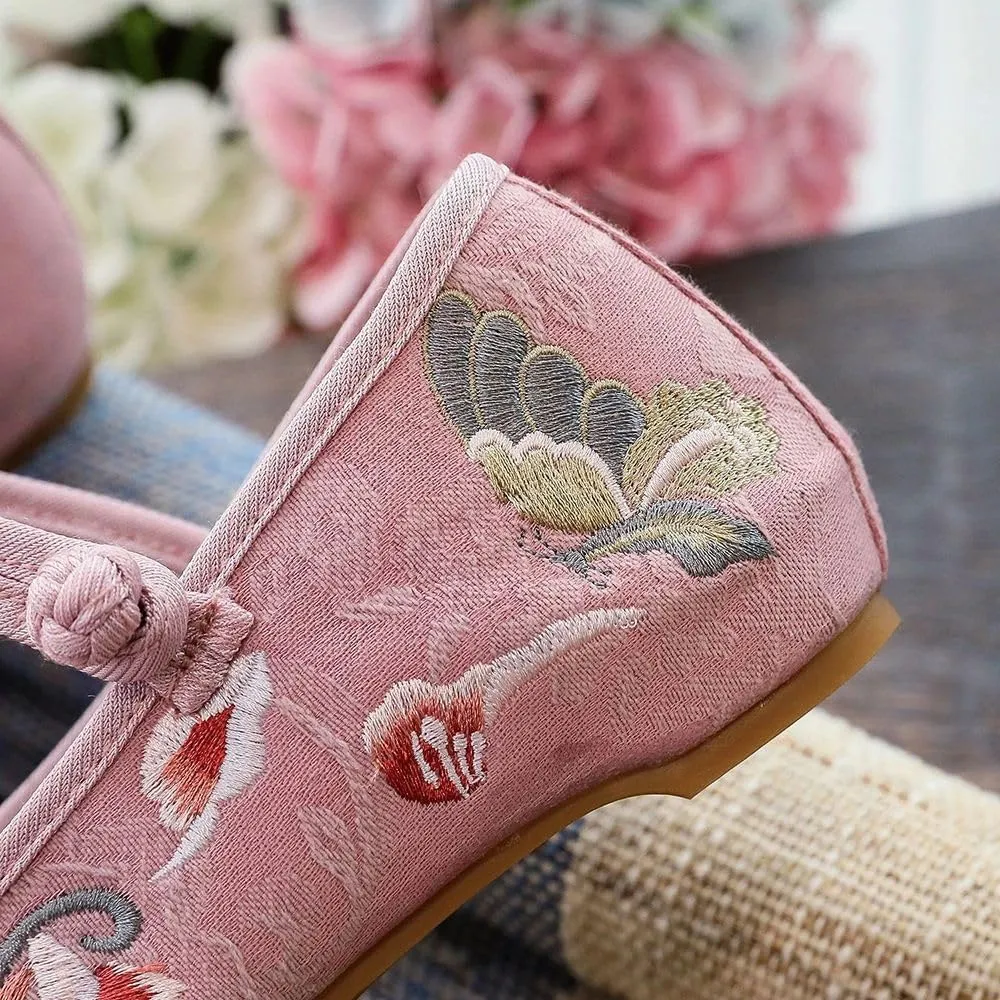 Butterfly Flowers Embroidered Women Canvas Ballet Flats Cotton Pointed Toe Ballerinas Shoes Ladies Dancing Shoes