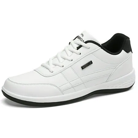 Damyuan Mens Casual Shoes Leather Fashion Sneakers Breathable Comfort Walking Shoes for Male Low-Top Trainers, White, 8
