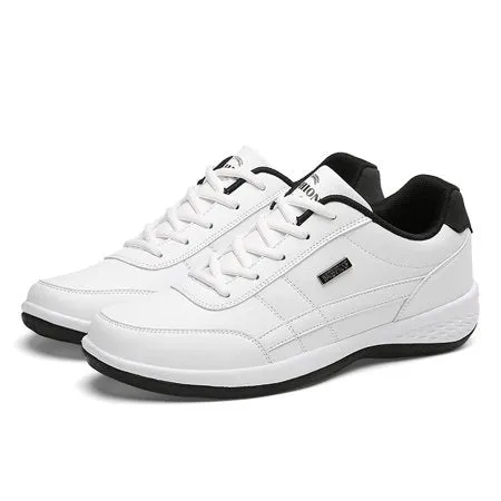 Damyuan Mens Casual Shoes Leather Fashion Sneakers Breathable Comfort Walking Shoes for Male Low-Top Trainers, White, 8