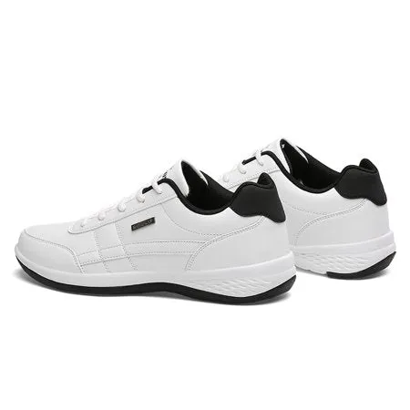 Damyuan Mens Casual Shoes Leather Fashion Sneakers Breathable Comfort Walking Shoes for Male Low-Top Trainers, White, 8