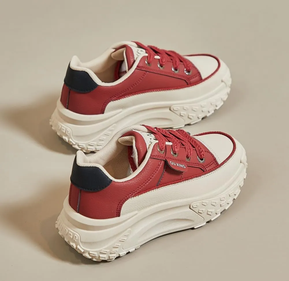 Fashion Sneakers for Women 2025 Cute Sneakers Comfortable Breathable Casual Running Shoes White/Black/Red