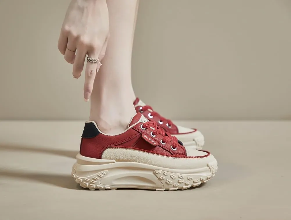 Fashion Sneakers for Women 2025 Cute Sneakers Comfortable Breathable Casual Running Shoes White/Black/Red