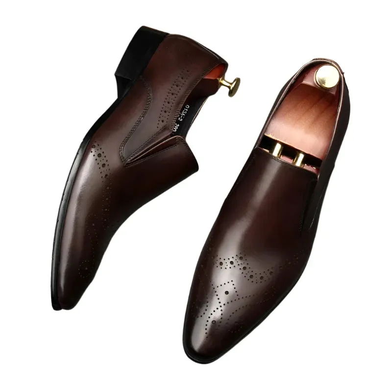 Formal Cow Leather Loafers for Men – Genuine Leather Slip-On Dress Shoes with Pointed Toe for Weddings and Casual Wear