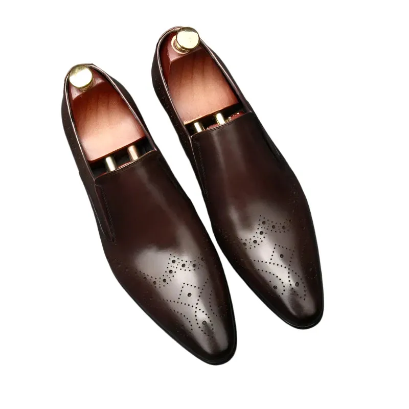 Formal Cow Leather Loafers for Men – Genuine Leather Slip-On Dress Shoes with Pointed Toe for Weddings and Casual Wear