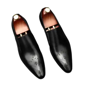 Formal Cow Leather Loafers for Men – Genuine Leather Slip-On Dress Shoes with Pointed Toe for Weddings and Casual Wear