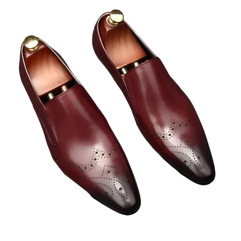 Formal Cow Leather Loafers for Men – Genuine Leather Slip-On Dress Shoes with Pointed Toe for Weddings and Casual Wear
