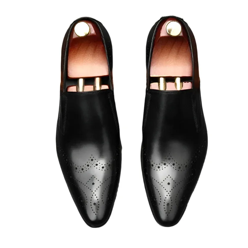 Formal Cow Leather Loafers for Men – Genuine Leather Slip-On Dress Shoes with Pointed Toe for Weddings and Casual Wear