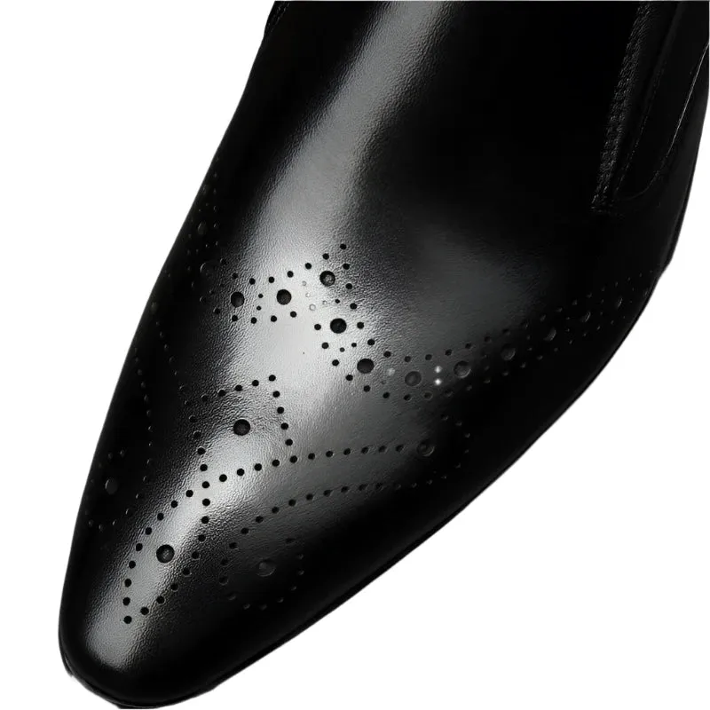 Formal Cow Leather Loafers for Men – Genuine Leather Slip-On Dress Shoes with Pointed Toe for Weddings and Casual Wear