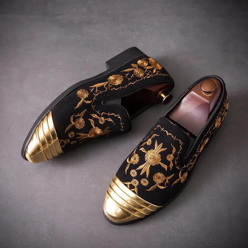 Gold Top Italian Handmade Velvet Loafers