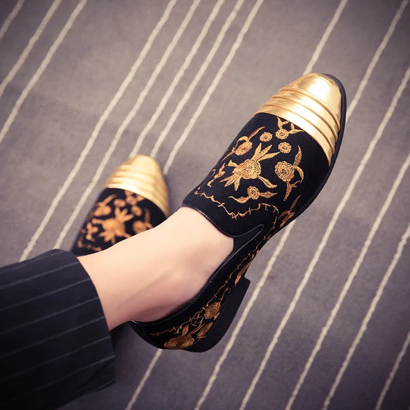 Gold Top Italian Handmade Velvet Loafers