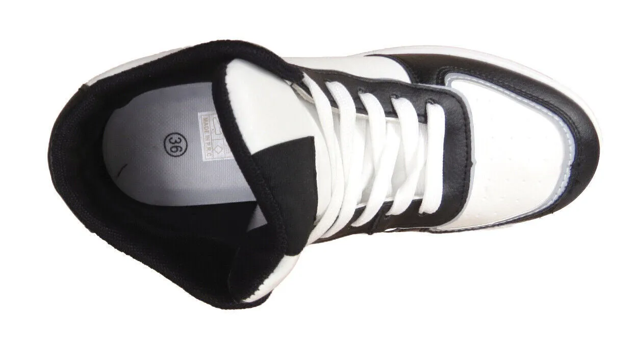 Katy Ladies Faux Leather Hi top Ankle shoes Black White