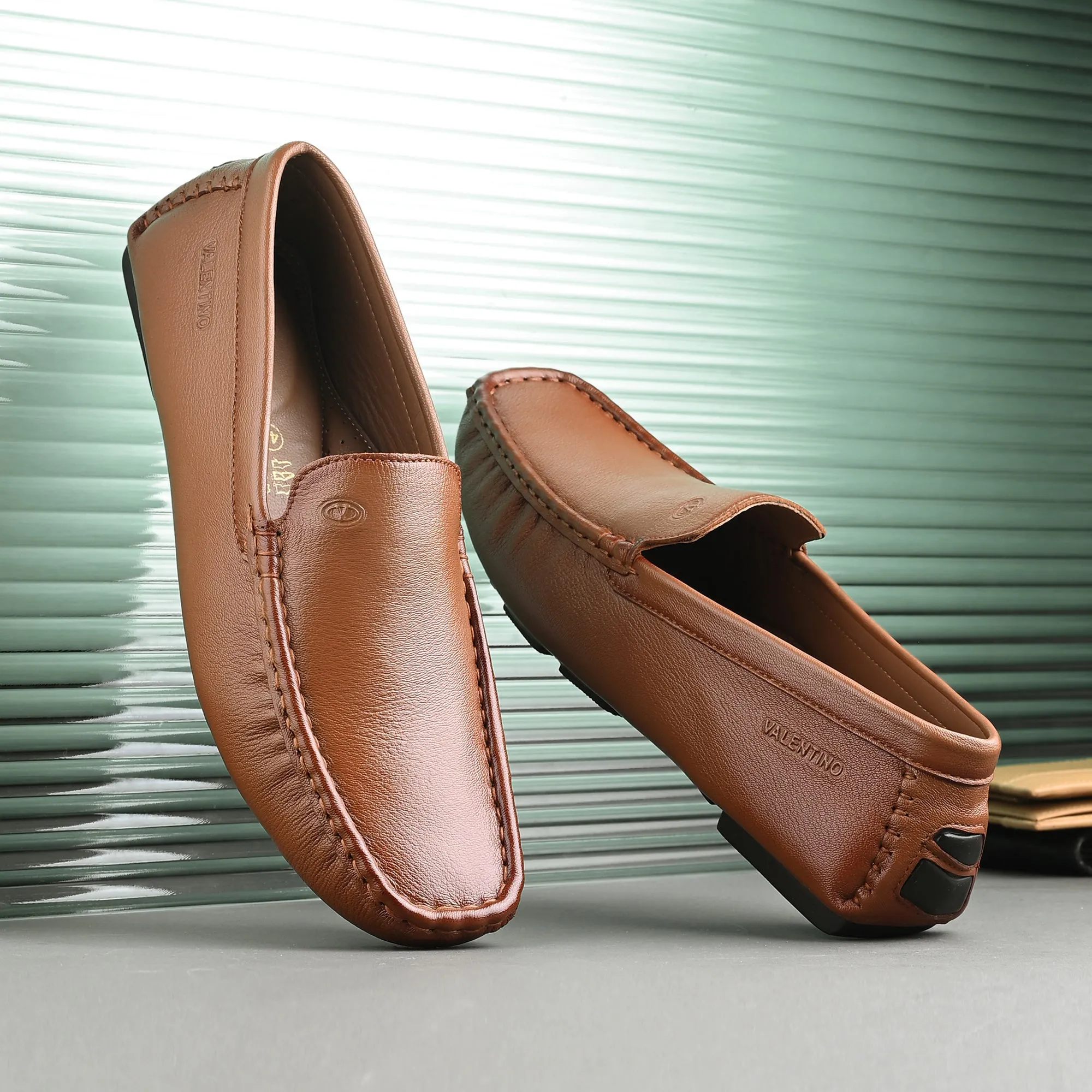 Men Premium Leather Tan Casual Slip On Driving Loafers (Romson-05-Tan)