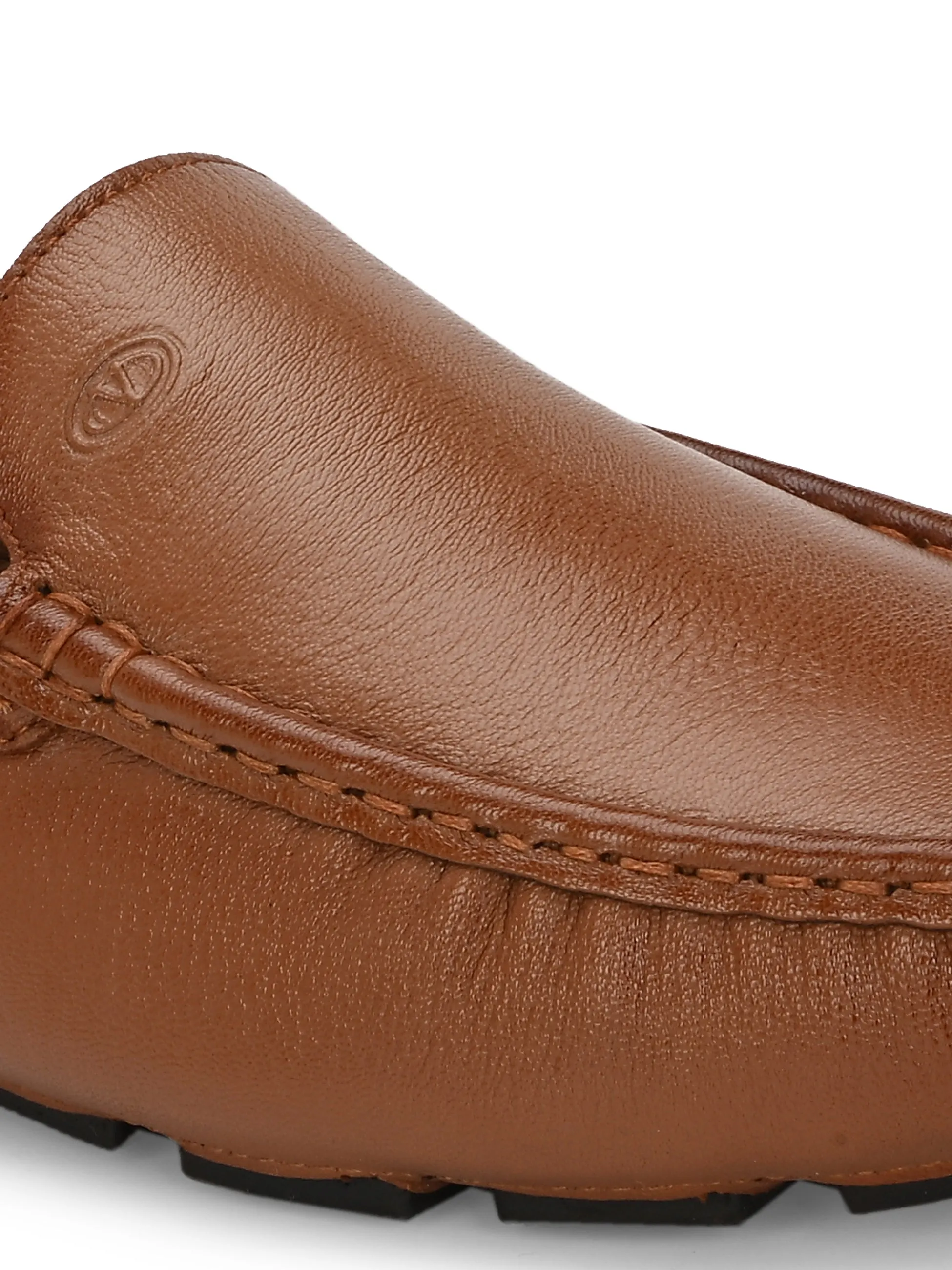Men Premium Leather Tan Casual Slip On Driving Loafers (Romson-05-Tan)