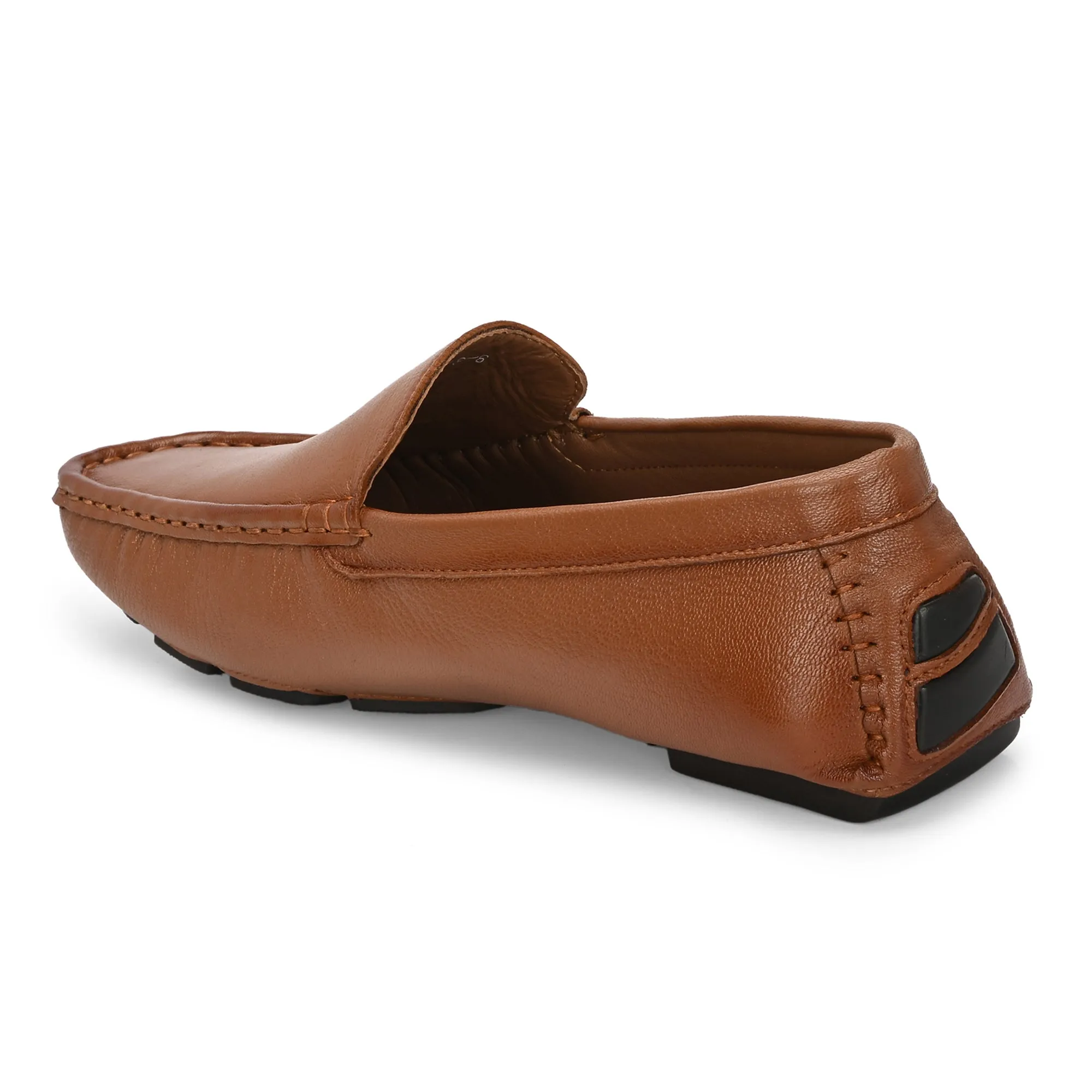 Men Premium Leather Tan Casual Slip On Driving Loafers (Romson-05-Tan)