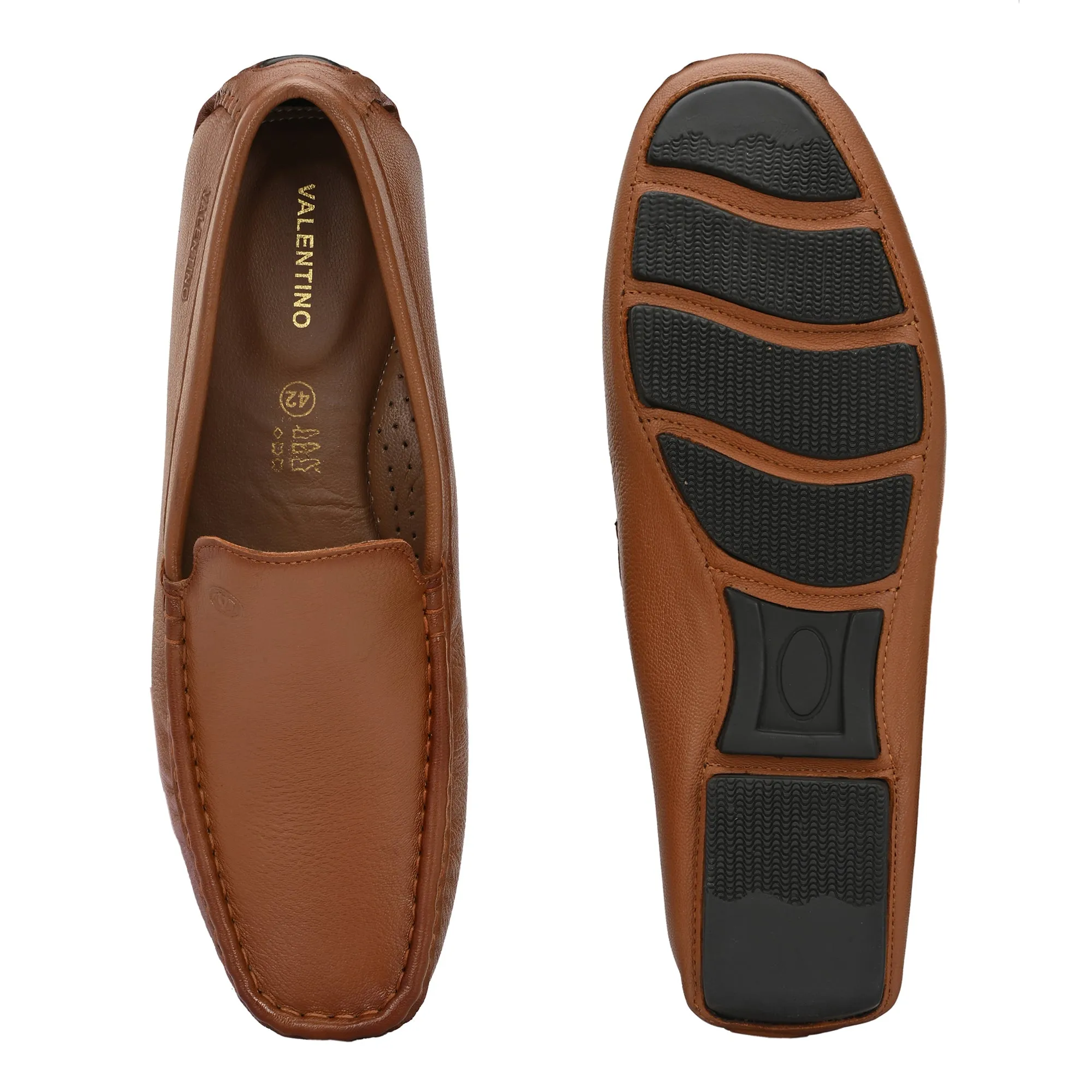 Men Premium Leather Tan Casual Slip On Driving Loafers (Romson-05-Tan)