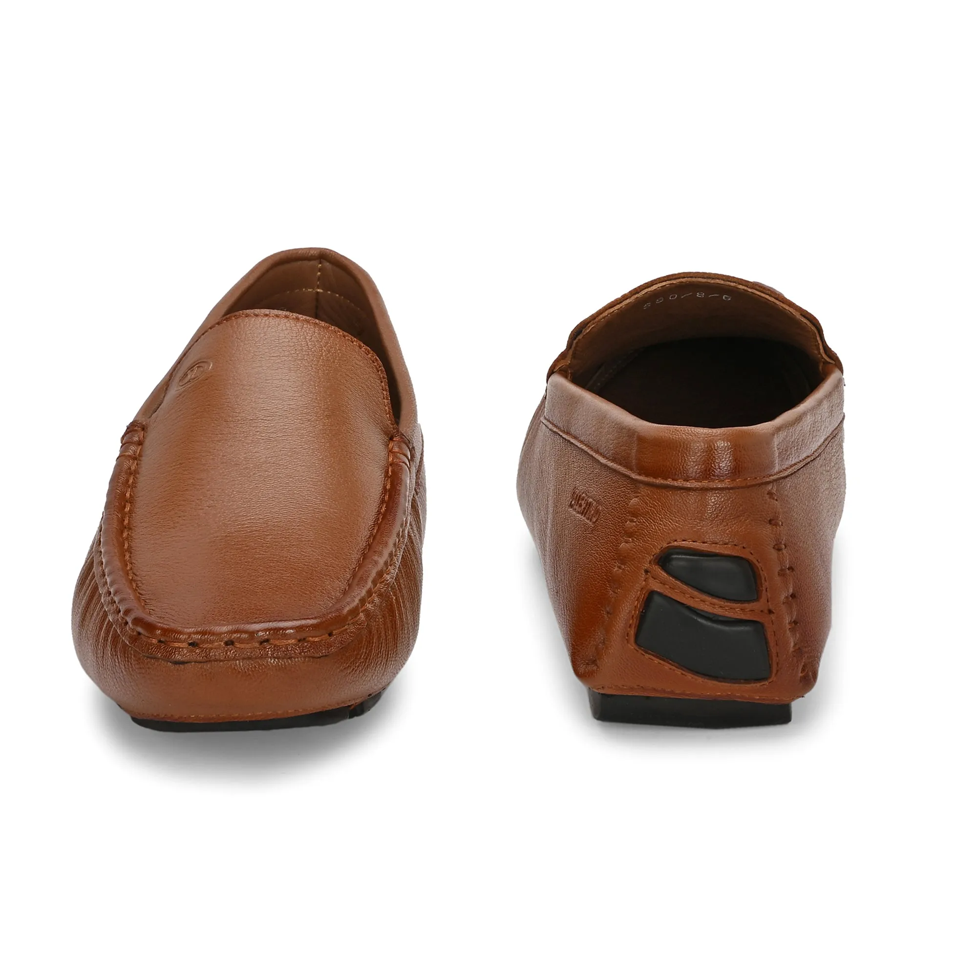 Men Premium Leather Tan Casual Slip On Driving Loafers (Romson-05-Tan)