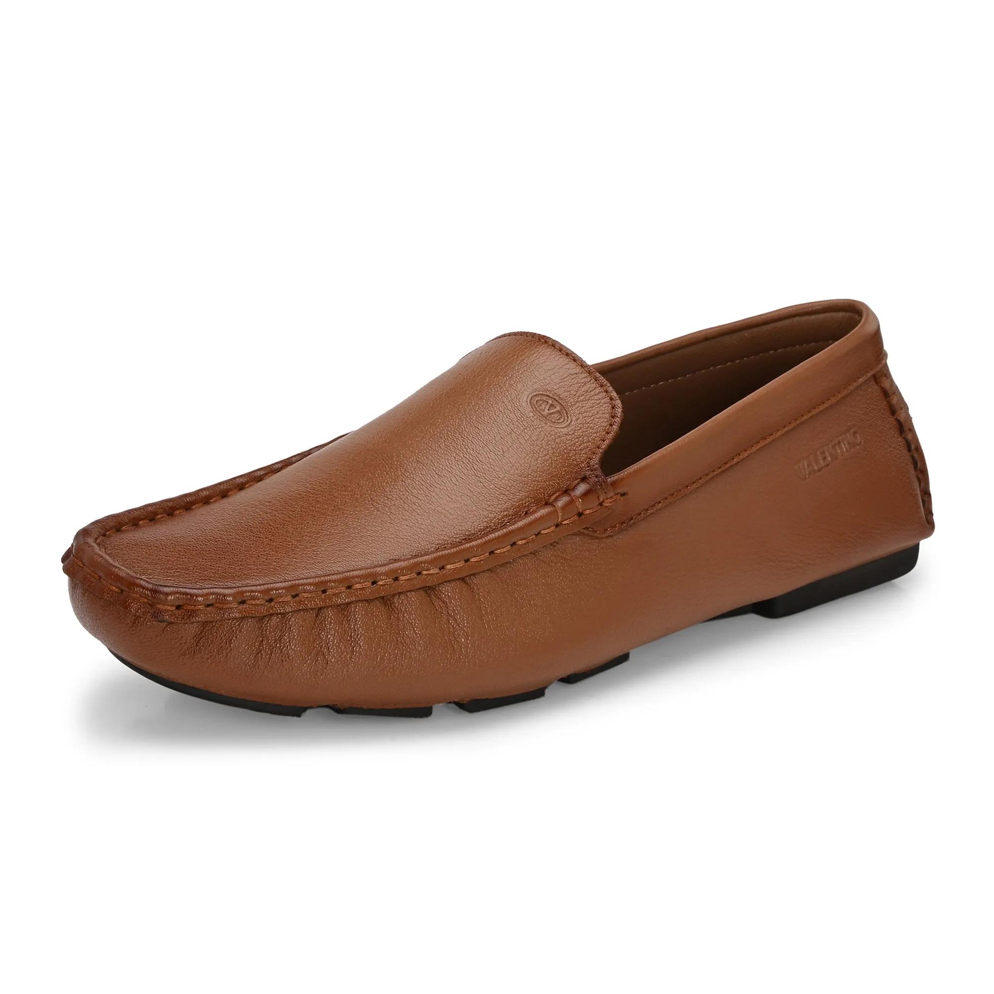 Men Premium Leather Tan Casual Slip On Driving Loafers (Romson-05-Tan)