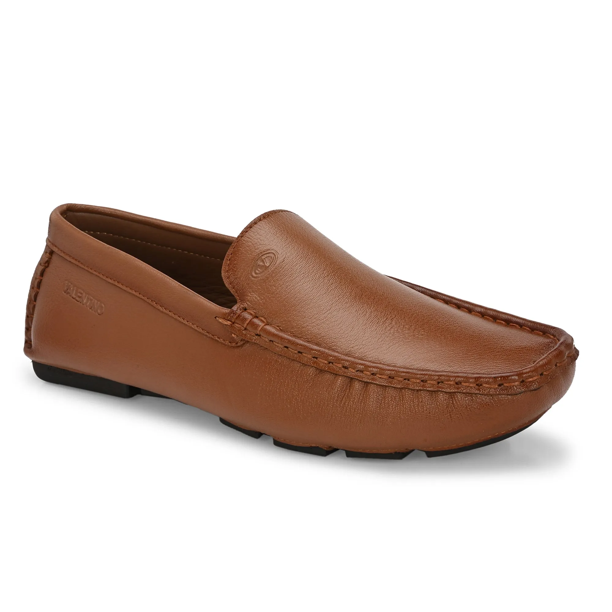 Men Premium Leather Tan Casual Slip On Driving Loafers (Romson-05-Tan)
