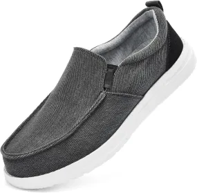 Mens Hands Free Slip-on Loafers Shoes Wide Width Casual Canvas Loafers Shoes Mens Boat Shoes Lightweight Non-Slip Walking Shoes Soft Sneakers