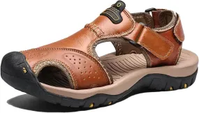 Men's Leather Sandals, Summer Water-Resistant Outdoor Shoes