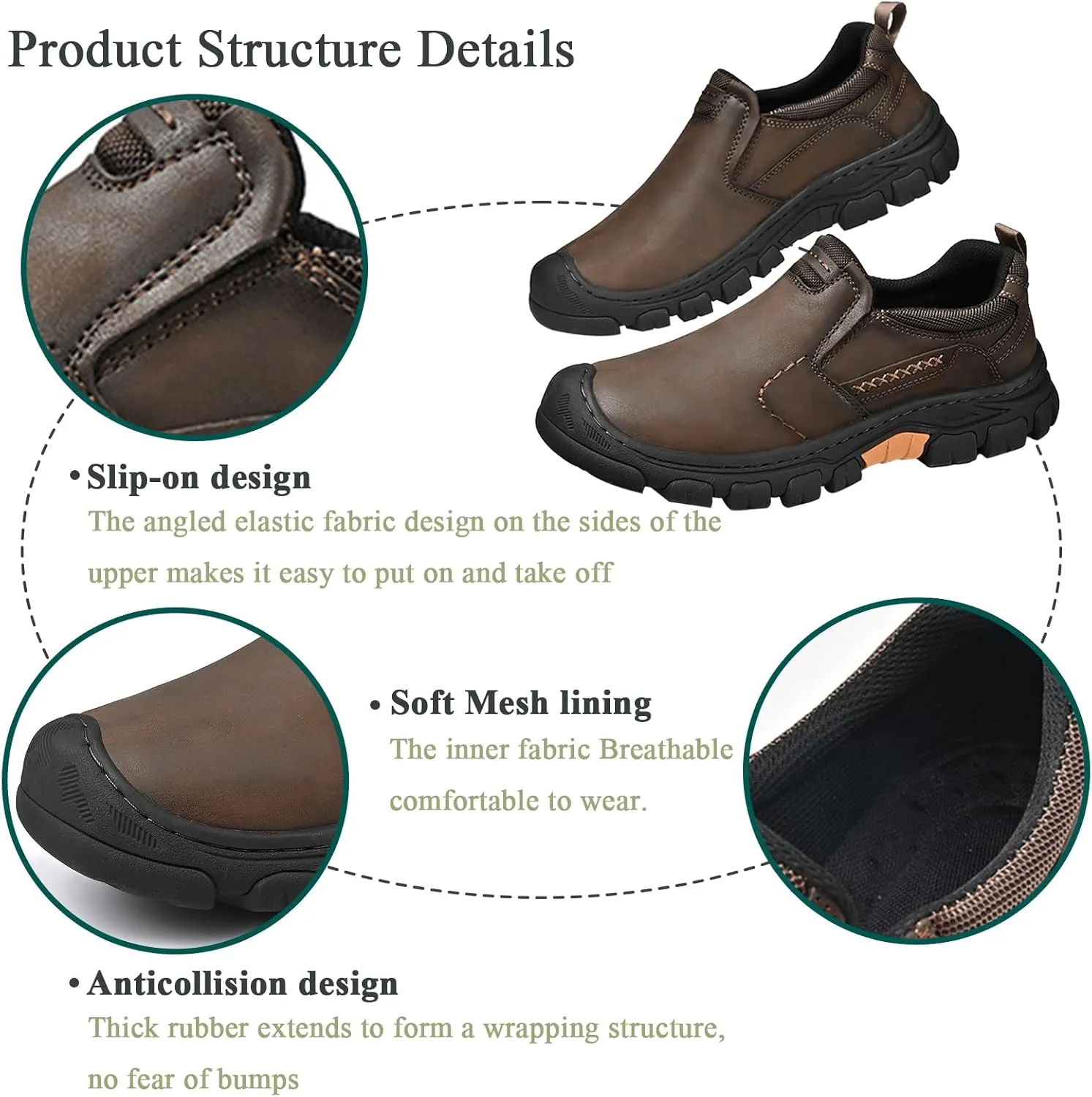 Men's Loafers Casual Slip On Moccasins Shoes, Water-Resistant Non Slip Walking Shoes No Laces Lightweight Breathable Sneaker for Hiking