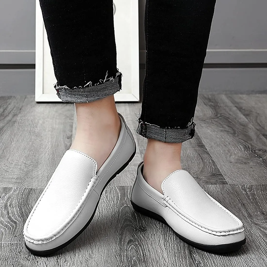 Minishion Mens Slip on Loafers Shoes Simple Comfortable Dress Shoes 8006#