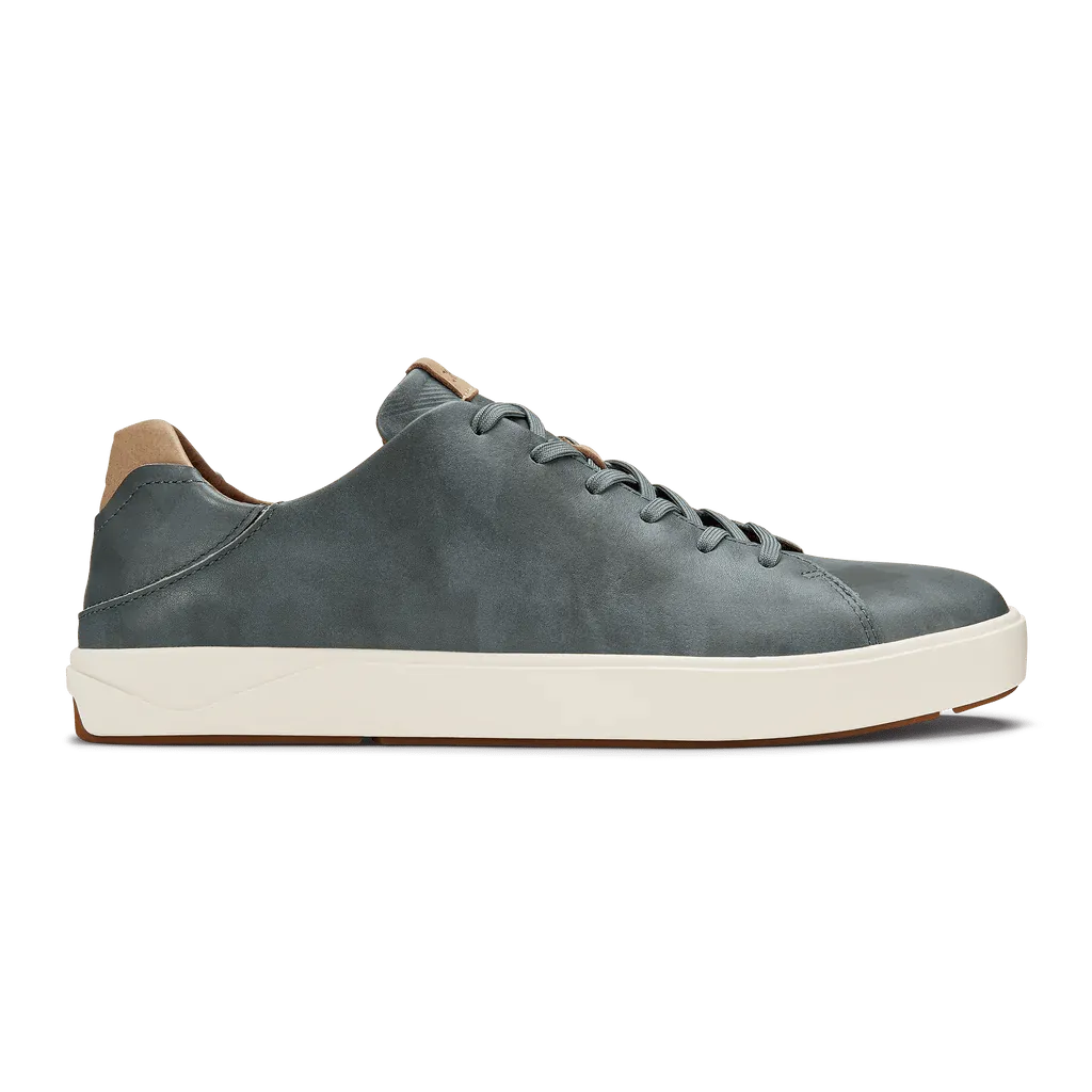 OluKai Men's Lae'ahi Li'Ili Leather Sneakers- Charcoal
