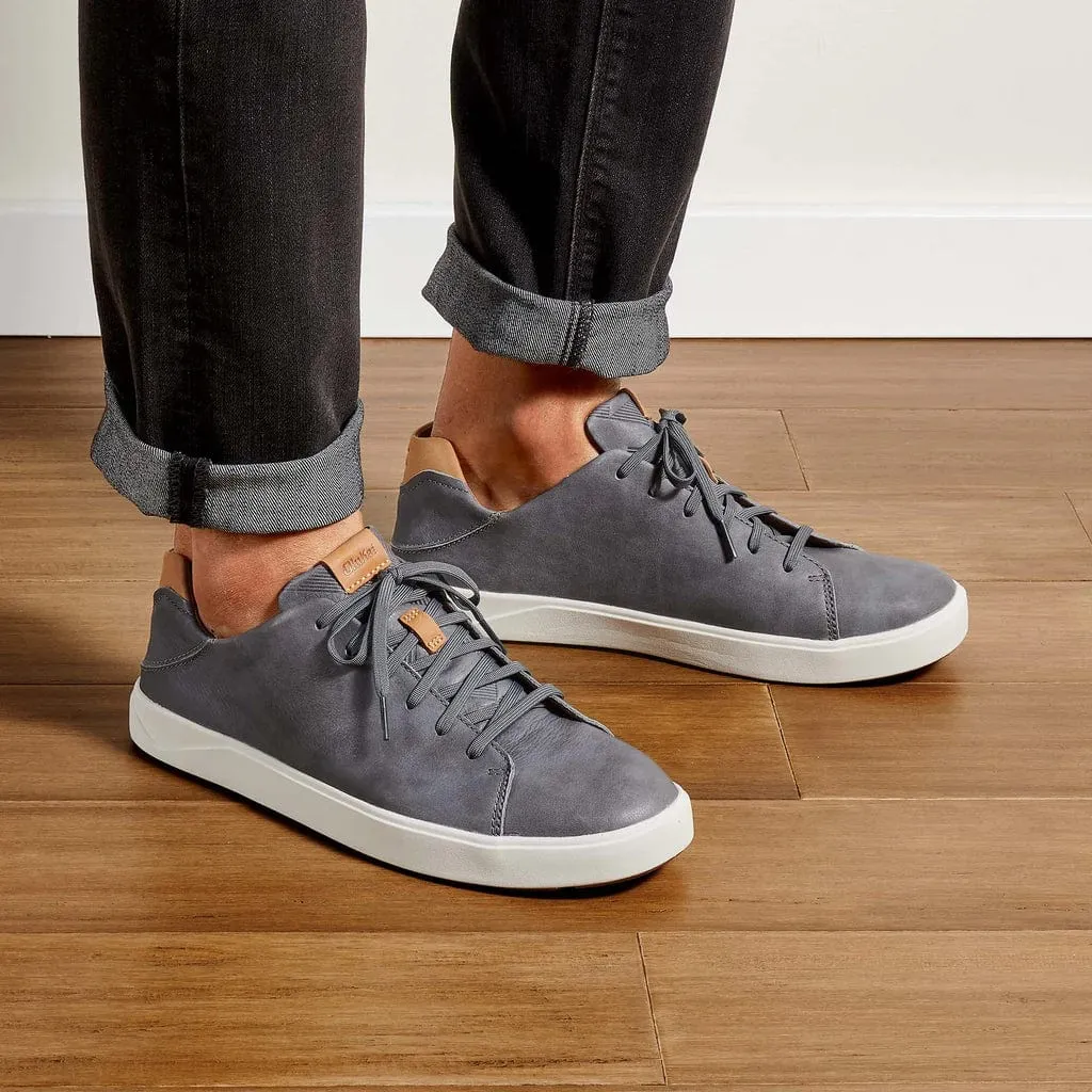 OluKai Men's Lae'ahi Li'Ili Leather Sneakers- Charcoal