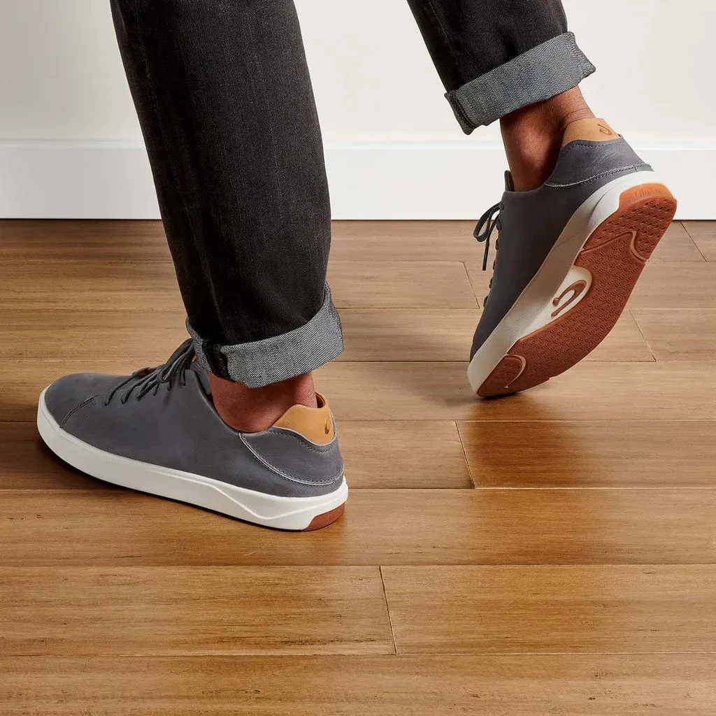 OluKai Men's Lae'ahi Li'Ili Leather Sneakers- Charcoal