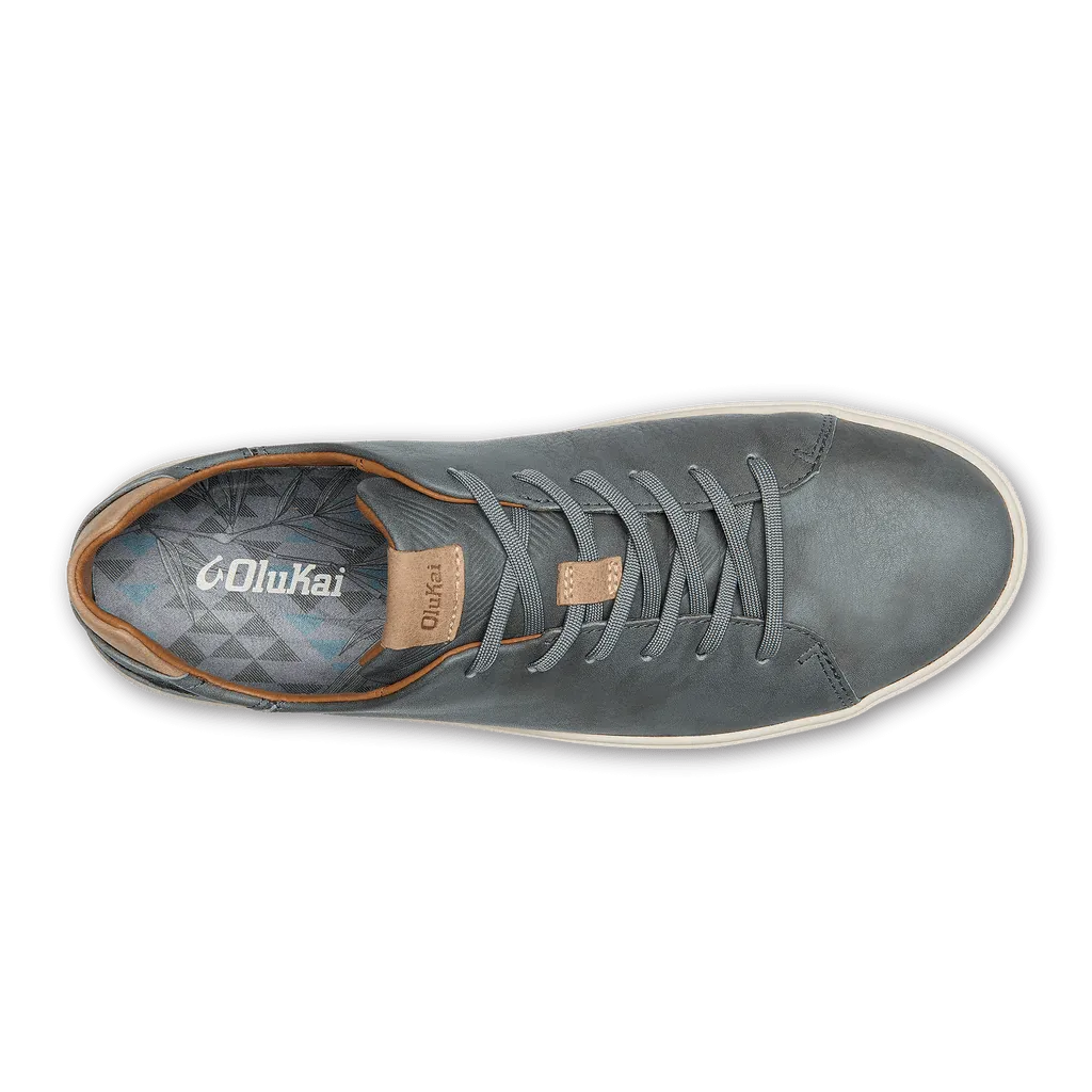 OluKai Men's Lae'ahi Li'Ili Leather Sneakers- Charcoal
