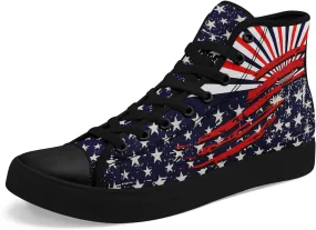 Patriotic Womens Mens Canvas Sneakers American Flag Stars High Top Fashion Tennis Shoes Lace Up Casual Walking Shoes