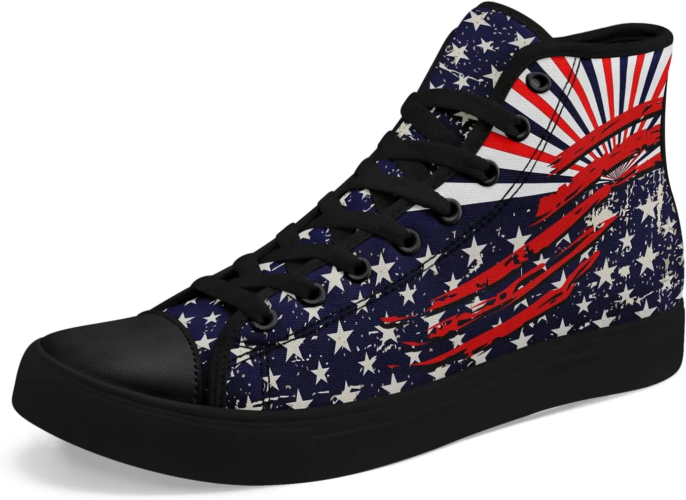 Patriotic Womens Mens Canvas Sneakers American Flag Stars High Top Fashion Tennis Shoes Lace Up Casual Walking Shoes