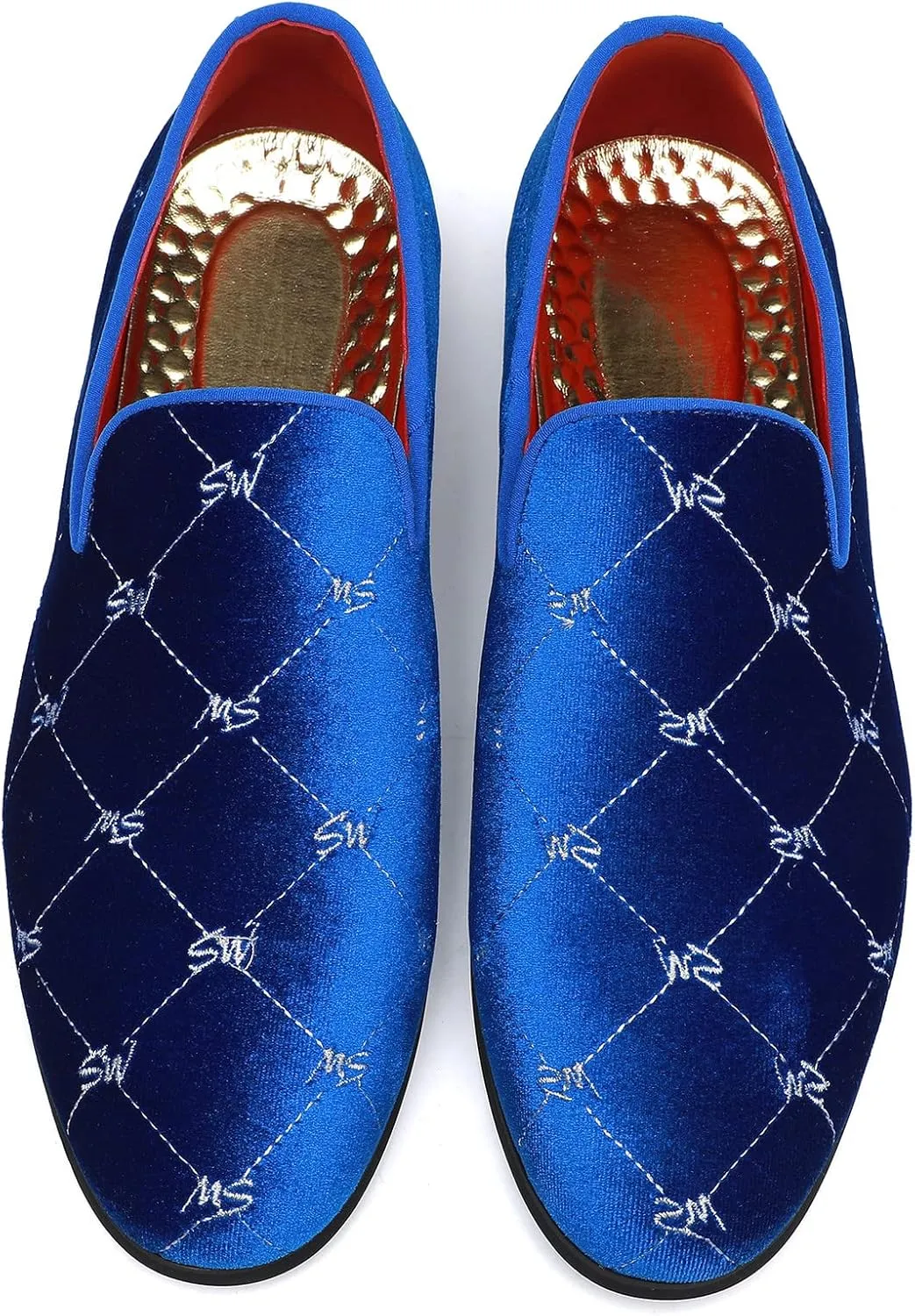 Santimon Men's Silver Stitching Velvet Loafers Slip-On Leather Lined Luxury Smoking Shoes