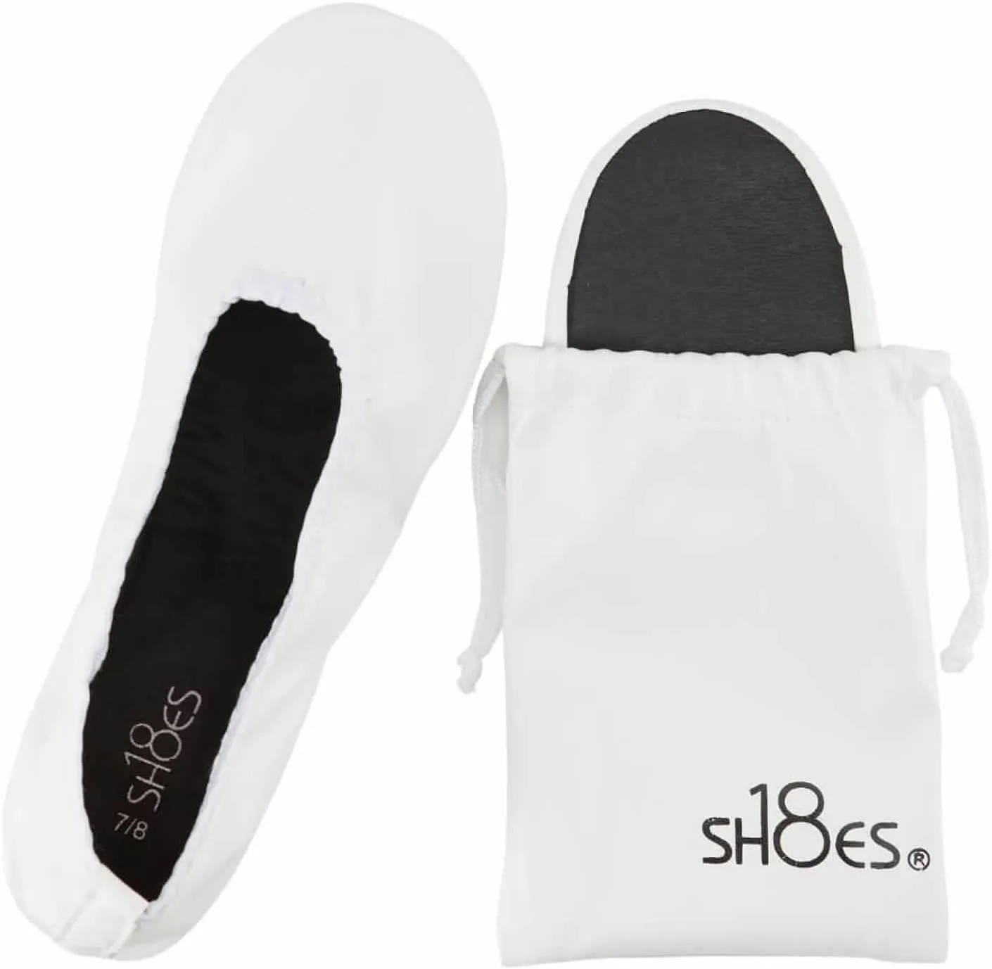 Shoes8teen Women's Foldable Portable Travel Ballet Flat Shoes w/Matching Carrying Case SH1818 White 5/6