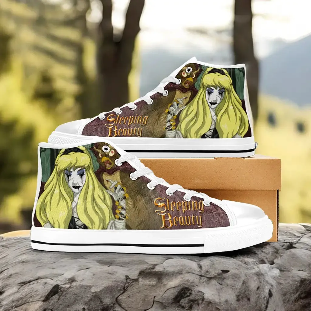 Sleeping Beauty Evil Princess Aurora Zombie Shoes High Top Sneakers for Kids and Adults