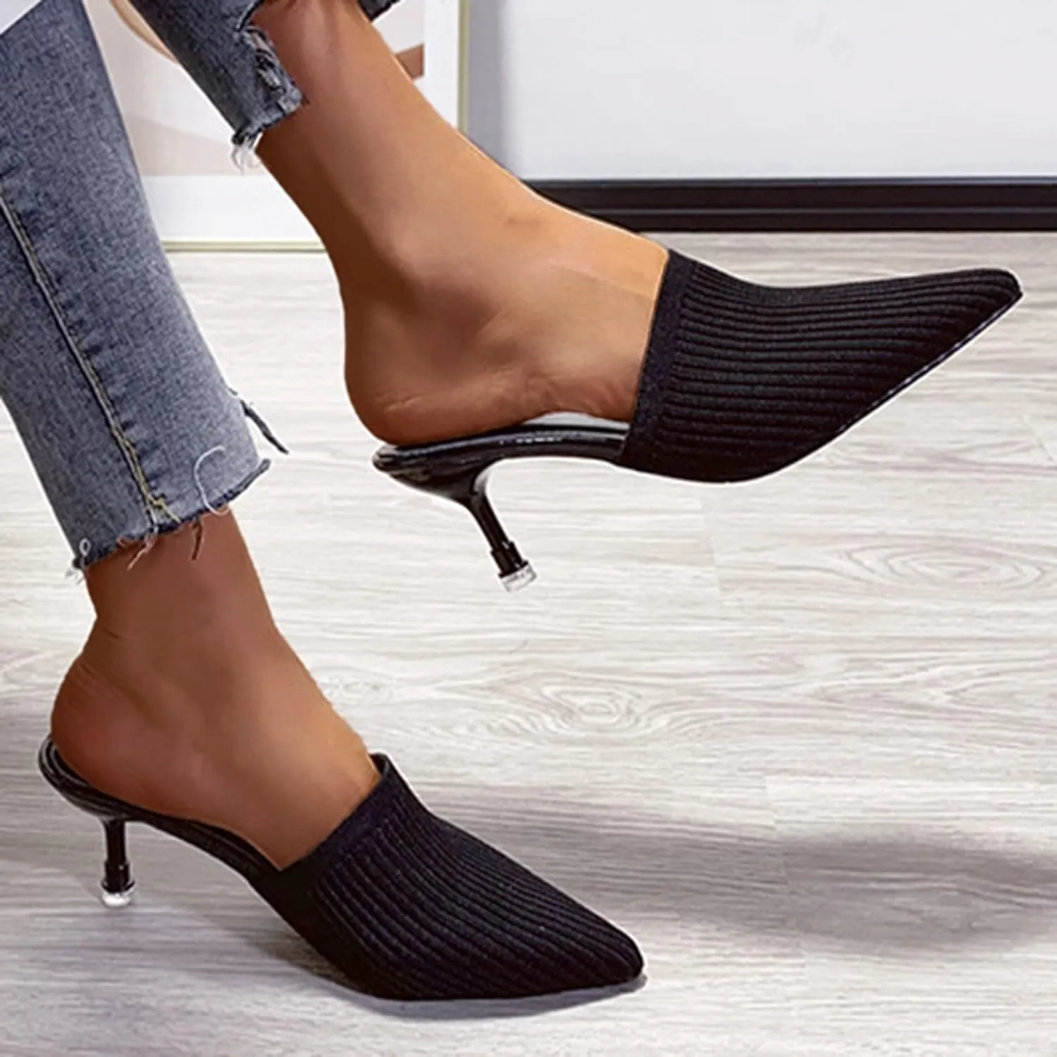 Slip on Mules for Women Kitten Heels Pointed Toe Pumps Comfort Closed Toe Dress Shoes Slingback Pumps Shoes