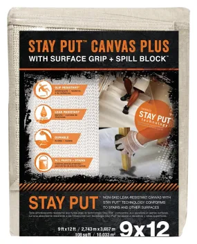 Trimaco Stay Put 4321 Canvas Drop Cloth, 12 ft L, 9 ft W, Canvas/Plastic :EA: QUANTITY: 1