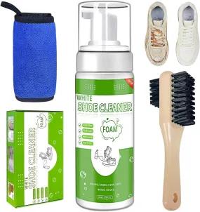 White Shoe Cleaner 3 in 1 Foam Sneaker Cleaner Kit, 200ml Foam Shoe Cleaning Kit with Brush and Towel for White Sneaker Tennis Shoe Running Shoe Mesh Canvas Fabric Shoe (White, 1 Pcs)