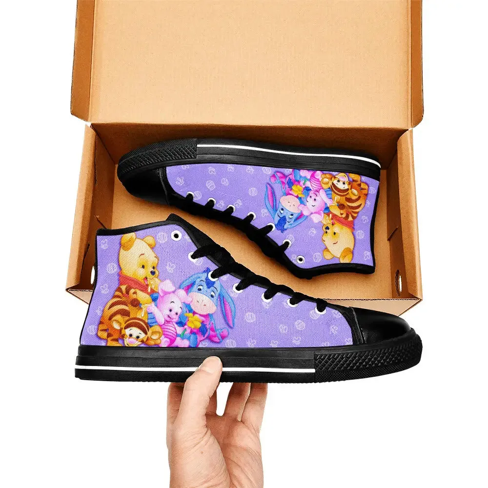 Winnie the pooh Piglet Tiger Eeyore Shoes High Top Sneakers for Kids and Adults