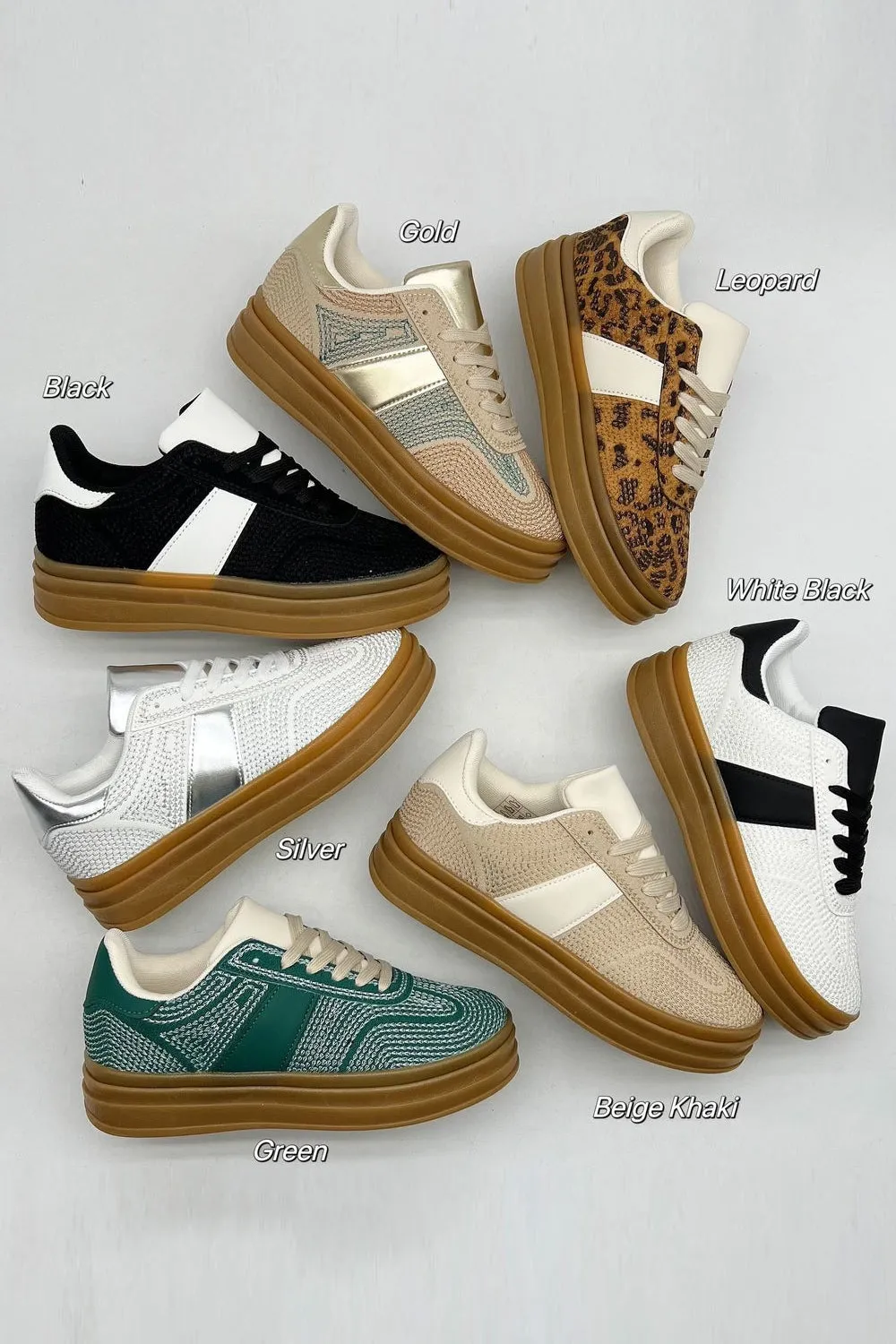 WOMENS GUM LAYRED SOLE THREAD DETAIL PLATFORM TRAINERS IN WHITE/BLACK