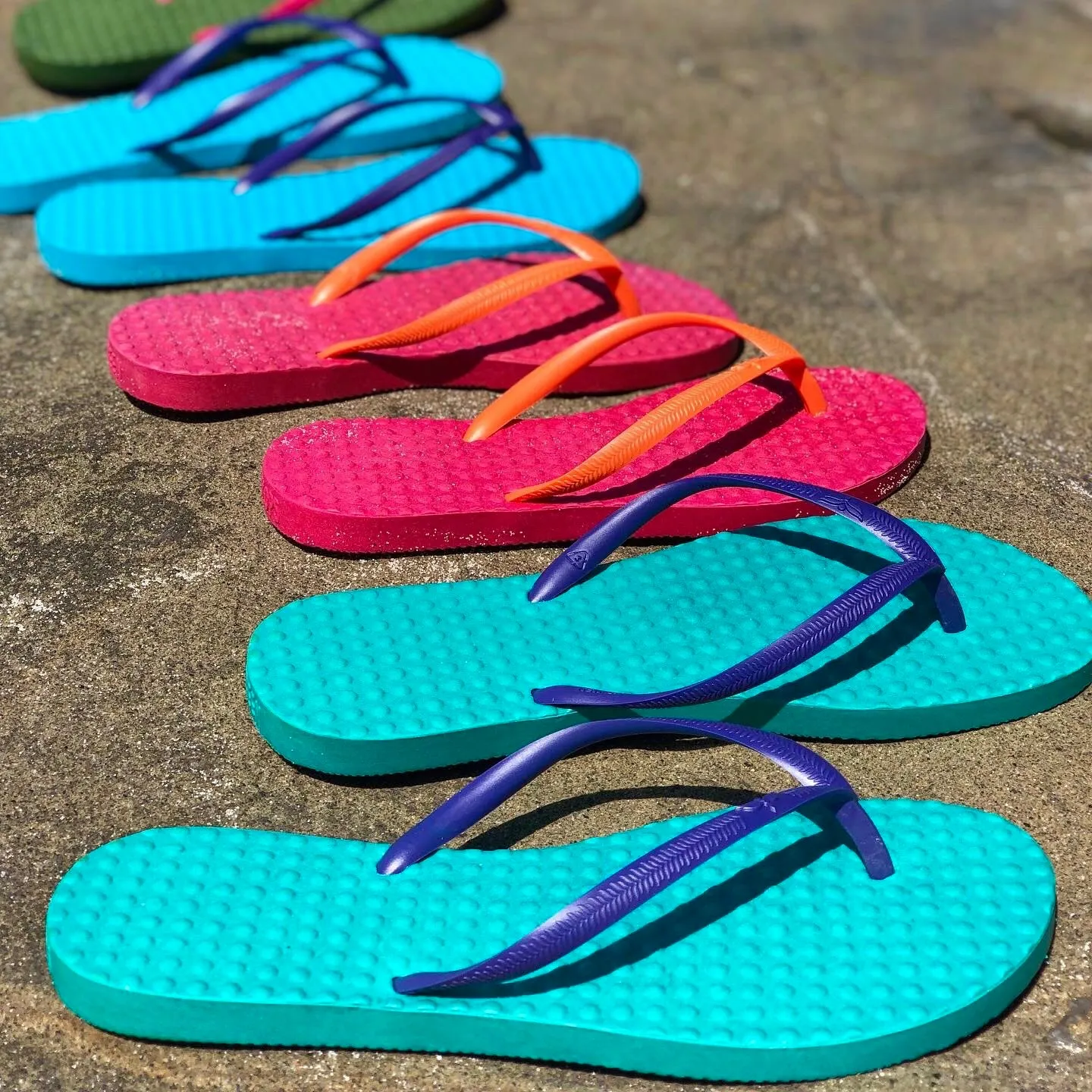 Women's Sustainable Flip Flops Fuchsia with Orange Straps